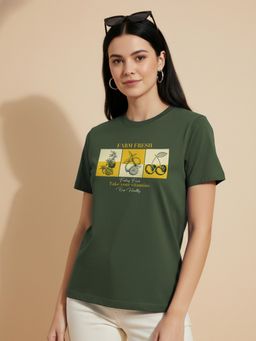 Nobero - Graphic Printed Green T-Shirt