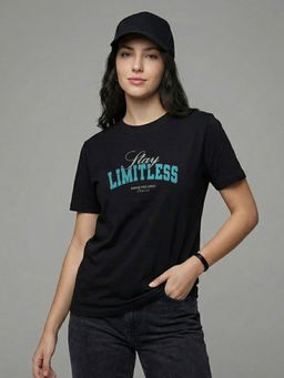 Nobero - Black Typography Printed T-Shirt