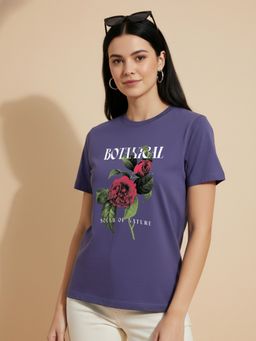 Nobero - Graphic Printed Purple T-Shirt