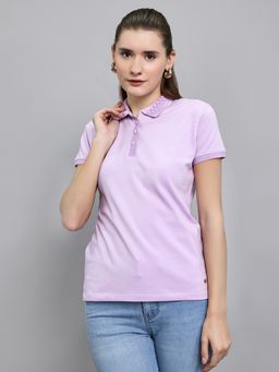 Monte Carlo - Regular Fit Half Sleeve Lavender Collar Neck Polo T-Shirt