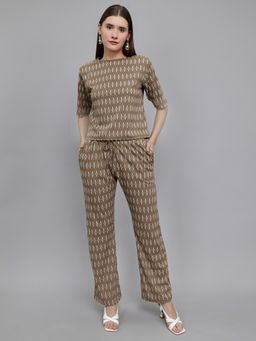 Monte Carlo - Brown Polyester Blend Geometric Co-Ord Set