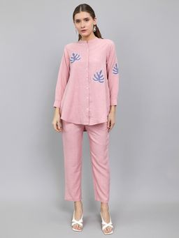 Monte Carlo - Pink Polyester Embroidered Shirt with Pant