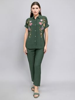 Monte Carlo - Green Viscose Blend Embroidered Shirt with Pant