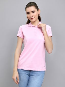 Monte Carlo - Regular Fit Half Sleeve Collar Plain Pink Polo T-Shirt