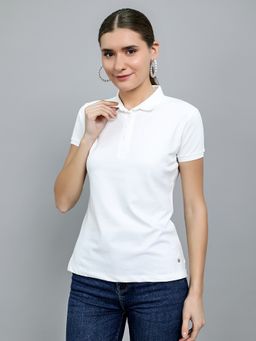 Monte Carlo - Regular Fit Half Sleeve Solid Polo Neck White Polo T-Shirt