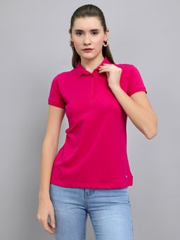 Monte Carlo - Regular Fit Half Sleeve Collar Plain Magenta Polo T-Shirt