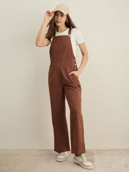 StyleStone - Style Stone Brown Cotton Full Leg Dungaree
