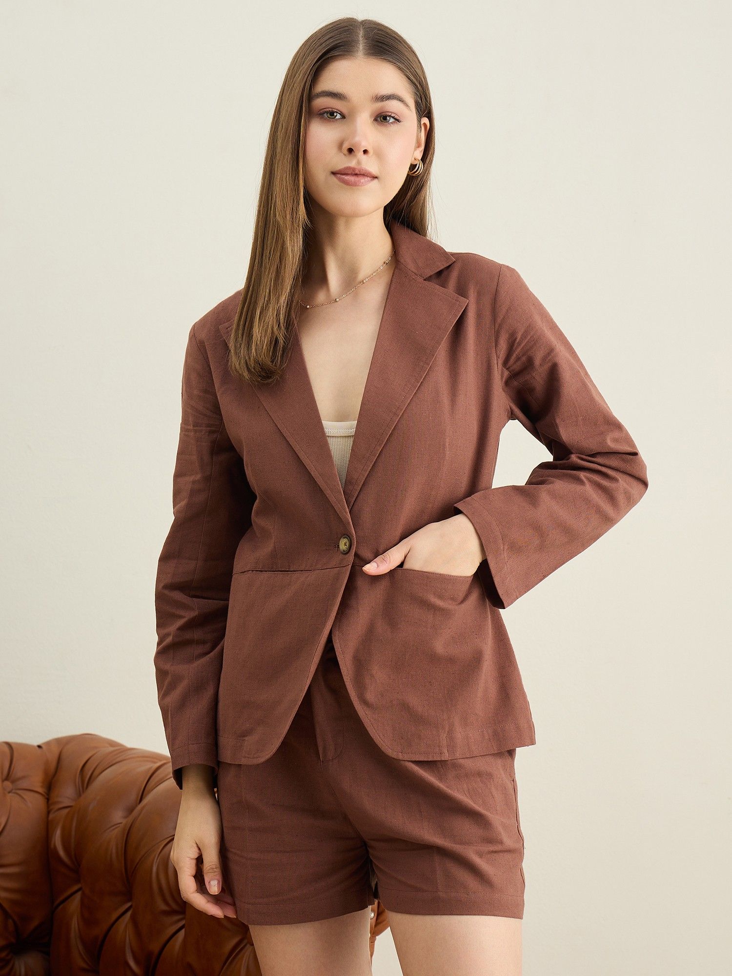 stylestone Style Stone Brown Cotton Linen Blazer-picture-15