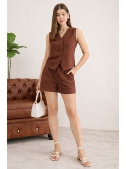 StyleStone - Style Stone Brown Cotton Linen Brown Shorts