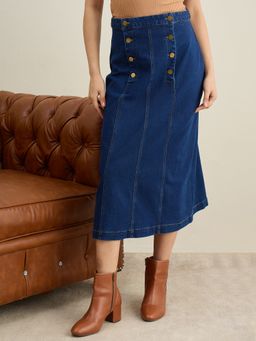 StyleStone - Style Stone Denim Blue Midi Skirt