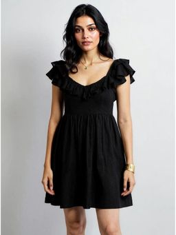 Cove and Lane - Black Ruffle Muse Linen Dress