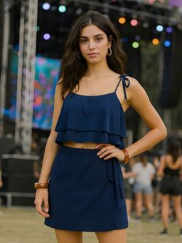 Don’t be basic - Navy Blue Sleeveless Solid Top with Skirt