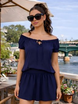 Don’t be basic - Navy Blue Half Sleeves Solid Top with Skirt
