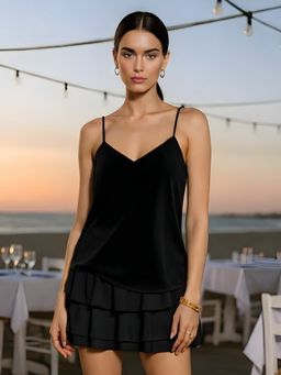 Don’t be basic - Black Sleeveless Solid Top with Skirt