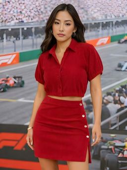 Don’t be basic - Magenta Half Sleeves Solid Top with Skirt