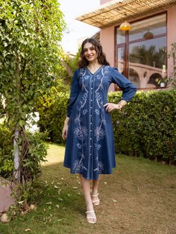 ZUMMER - Blue Embroidered Shirt Dress