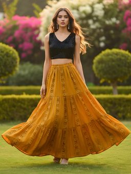 Sera - Yellow Pure Cotton Tiered Maxi Skirt