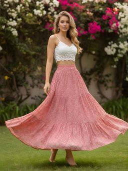 Sera - Pink Pure Cotton Tiered Maxi Skirt