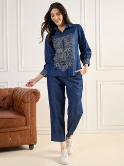 ZUMMER - Blue Embroidered Top with Pant