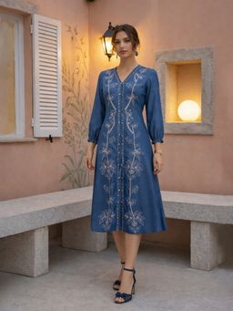 ZUMMER - Blue Embroidered Shirt Dress