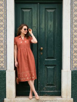 ZUMMER - Rust Embroidered Dress