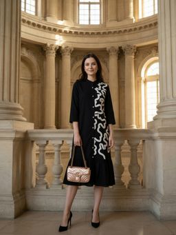 ZUMMER - Rayon Black Applique Work A-Line Dress