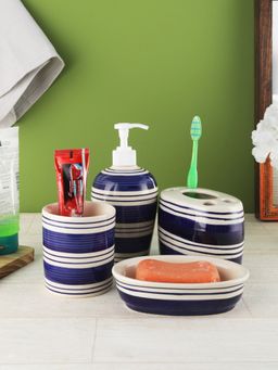 VarEesha - Indigo Blue Ceramic 4 Piece Bathroom Accessories Set Soap Dispenser with Accessories