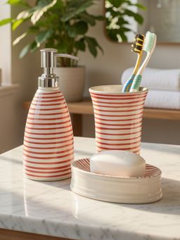 VarEesha - Parikrama Red Spiral Ceramic Taper Bathroom Accessories Set of 3