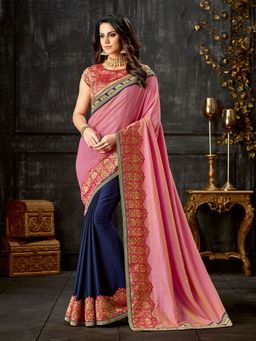 Odette - Pink Dual Tone Silk Designer Saree with Unstitched Blouse