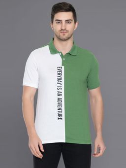 Club York - Men Green Half Sleeve Colorblocked Polo Neck T-shirt
