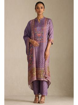 Soch - Women's Purple Muslin Floral Print Kurta with Pant & Dupatta (Set of 3)