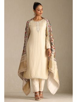 Soch - Women's Beige Viscose Blend Kurta with Pant & Dupatta (Set of 3)