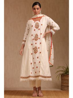 Soch - Women's Off White Cotton Floral Print Kurta with Pant & Dupatta (Set of 3)