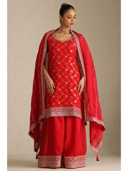 Soch - Women's Red Viscose Blend Floral Print Kurta with Palazzo & Dupatta (Set of 3)