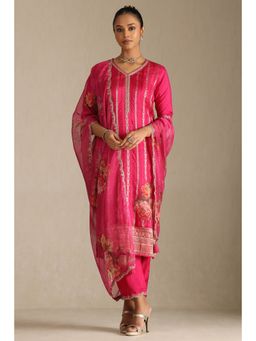 Soch - Women's Fuchsia Viscose Blend Zari Woven Kurta with Pant & Dupatta (Set of 3)