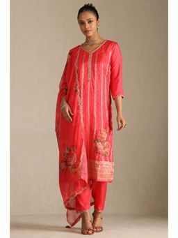 Soch - Women's Red Viscose Blend Zari Woven Kurta with Pant & Dupatta (Set of 3)