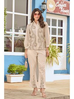 Autumnlane - Iyana Beige Embroidery Cotton Co-Ord (Set of 2)