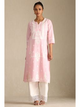 Soch - Women's Pink Cotton Embroidered Thread Work Kurta & Pant (Set of 2)
