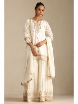 Soch - Women's Off White Chinon Kurti with Palazzo & Dupatta (Set of 3)