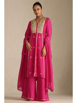 Soch - Women's Fuchsia Dola Silk Kurta with Palazzo & Dupatta (Set of 3)