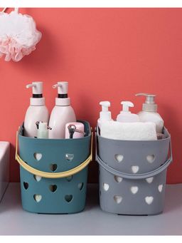 Voncasa - Basket with Handles, Heart Shaped Cut Design, Deep Sea Green, Plastic