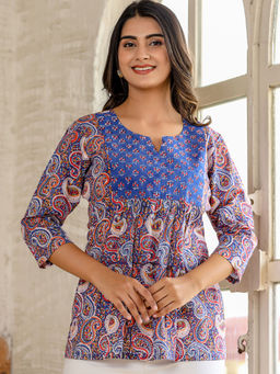 Jaipuri Adaah - Blue Breeze Handblock Short Tunic