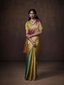 Dressfolk - Handwoven Tissue Multi-Coloured Ready To Wear Saree With Unstitched Blouse