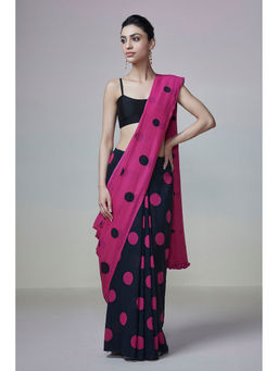 Dressfolk - Handwoven Cotton Multi Polka Dot Ready To Wear Saree With Unstitched Blouse