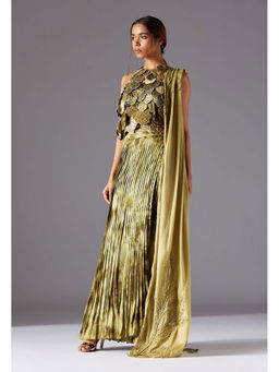 A Humming Way - Mima Mounds Top With Marsh-scapes Pleated Skirt And Living Stole- Dupatta