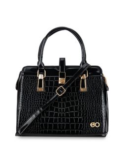E2O - Black Croc Textured Satchel Handbag for Women's