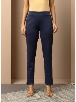 Lakshita - Navy Blue Solid Plain Pant with Side Insert Pocket