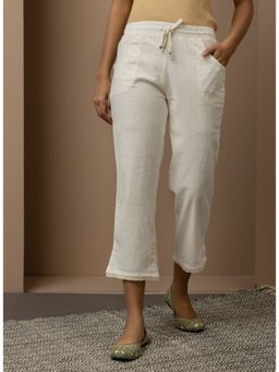 Lakshita - Off White Calf Length Capri with Hem Lace Detail