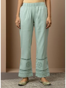 Lakshita - Sky Blue Elastic Pant with Lace and Embroidery Detail