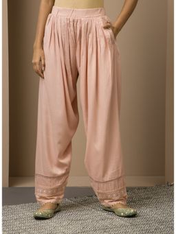 Lakshita - Solid Peach Pleated Salwar with Hem Lace Work